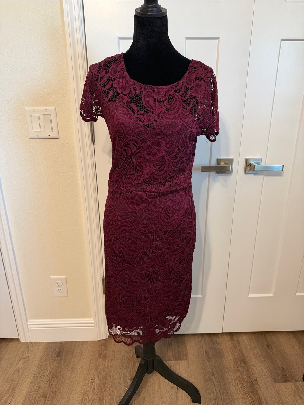 Ambiance Lace Sheath Dress - Burgundy